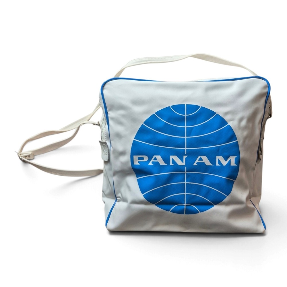 VTG 1960s Pan Am White Blue Globe Logo Flight Shoulder Bag Travelite Airline